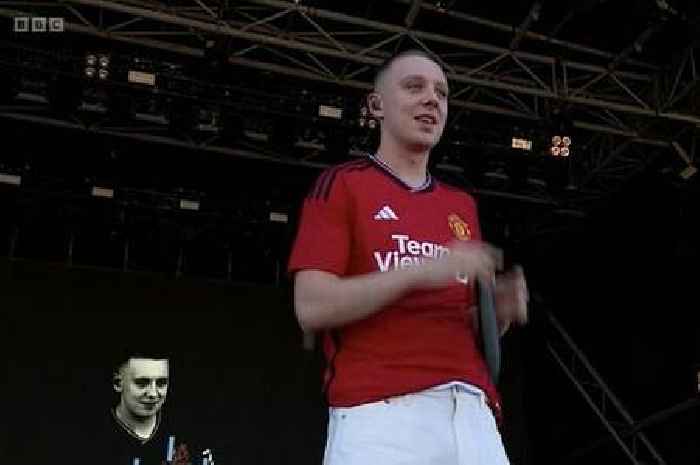 Rapper Aitch leaks new Man Utd shirt at Glastonbury as fans moan about huge sponsor logo