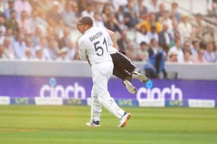 England's Jonny Bairstow carries Just Stop Oil protester off Lord's pitch