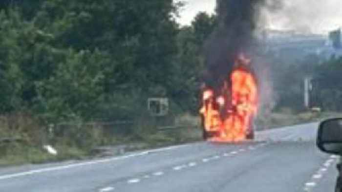 Crane fire causes delays on part of A38