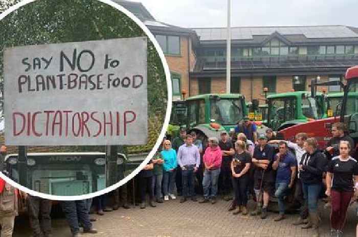 Farmers protest with tractors against 'plant based food dictatorship' outside Gloucestershire council