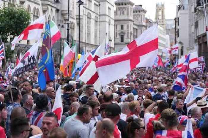 Ex-MP Andrew Bridgen on stage with Tommy Robinson at 'patriots' event