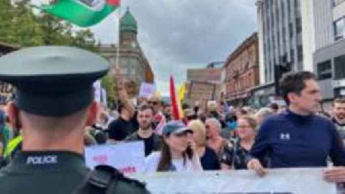 Anti-racism protesters rally at Belfast City Hall