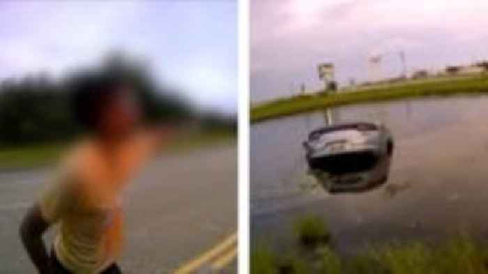 Moment boy alerts police of mother trapped in sinking car