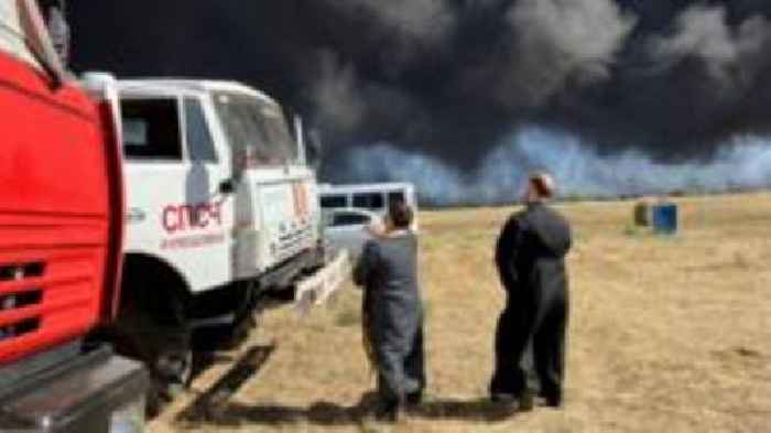 Russian priests bless fire engines at oil depot blaze after Ukraine attack
