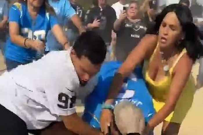 Ugly NFL brawl sees woman body-slammed as thicko LA Raiders fans turn on themselves