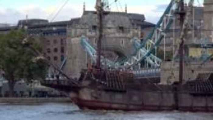 Spanish warship docks in River Thames