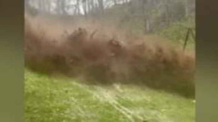 Moment mudslide tears through home in North Carolina