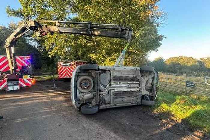 Driver has lucky escape after crash flips car on to side