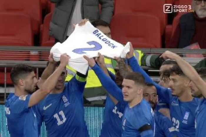 Greece pay emotional tribute to George Baldock after taking shock lead against England