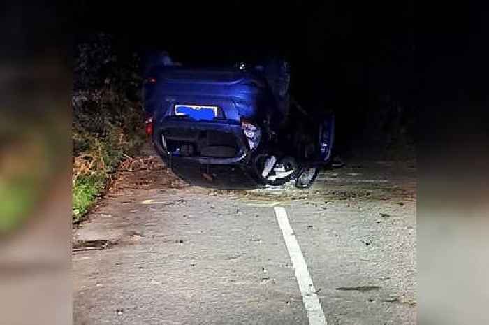 Lucky escape after car overturns on Midlands country road