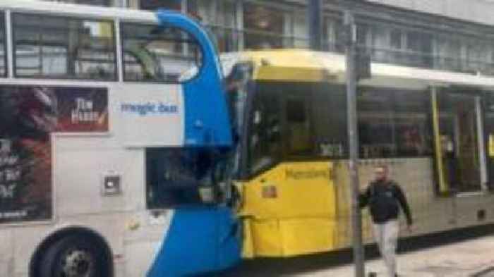 Bus and tram in head-on collision in city centre