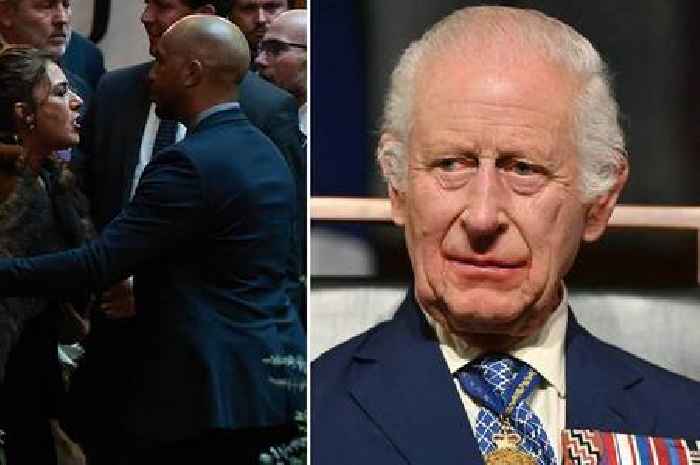 King Charles and Queen Camilla confronted by ranting protester accusing UK Royal Family of 'genocide'