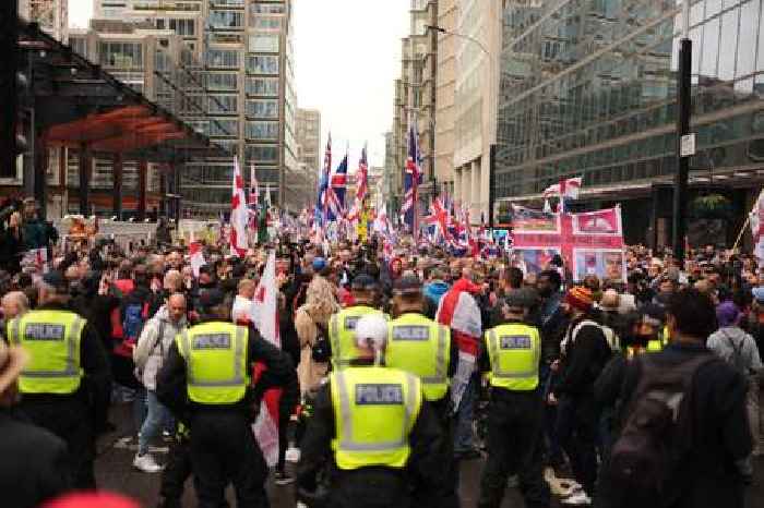 Hundreds gather for Tommy Robinson’s protest which he will miss in custody