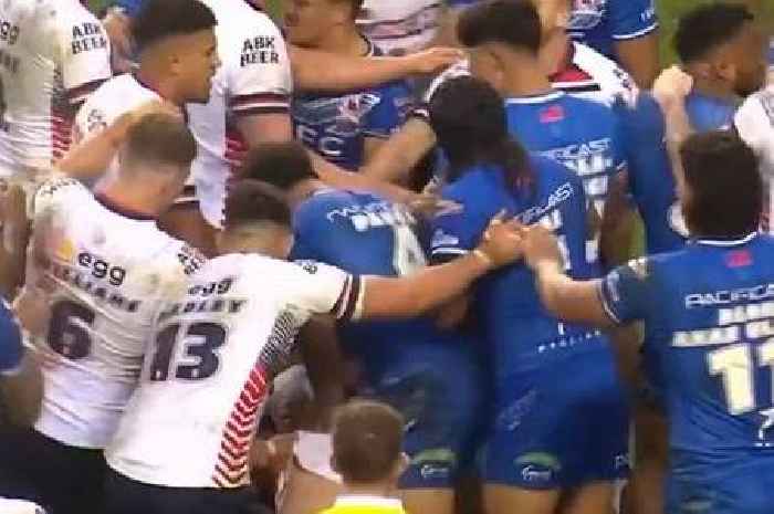 'It really is going off here!' Huge brawl 'blows up' at international rugby match