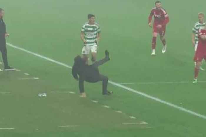 Red-faced Brendan Rodgers falls on his backside as Celtic boss lands bizarre booking from referee with ‘humour bypass’