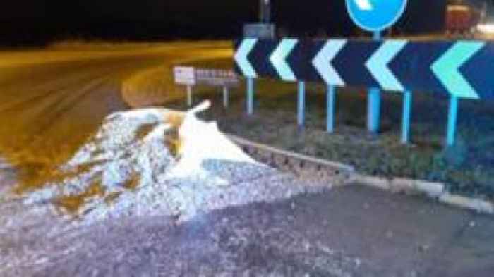 Tonne of cockles covers road as lorry splits open