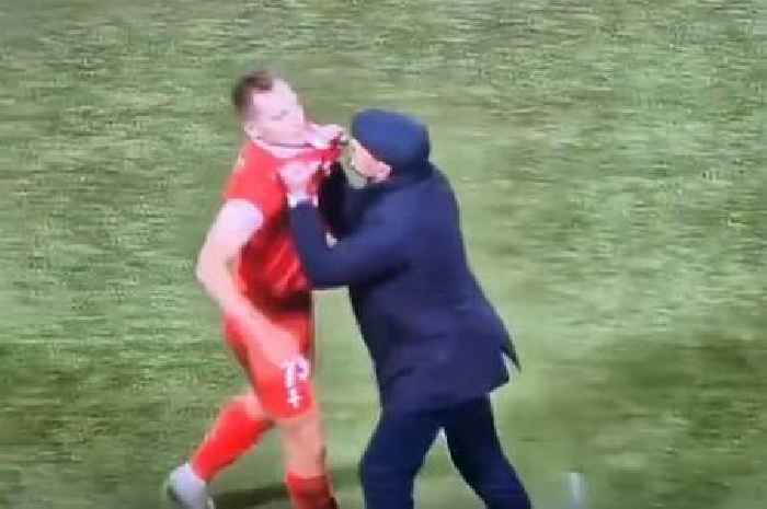 Furious ex-Birmingham City manager grabs and shakes his own player after red card
