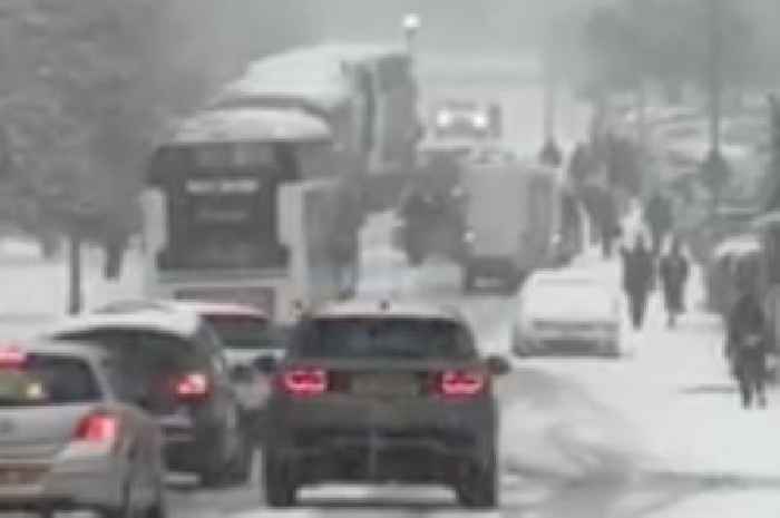 Thick snowfall 'carnage' caught on camera busy Scots road ground to halt