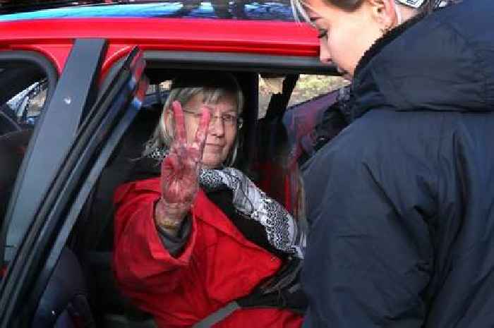 Two women arrested after protestors lock themselves to car outside gates of Midlands drone engine factory