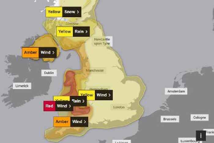 Red weather warning issued as Storm Darragh set to bring 90mph winds