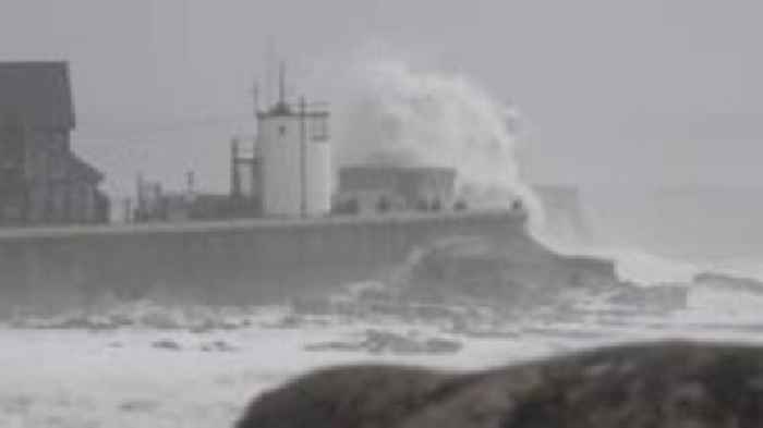 Downed trees and wild seas as Storm Darragh hits UK