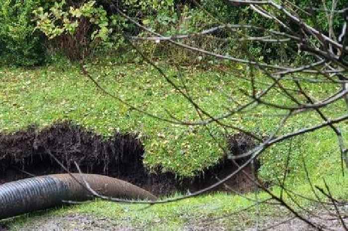 Huge sinkhole appears in woman's garden after Storm Darragh flooding