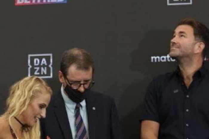 Eddie Hearn's reaction spotted as Ebanie Bridges stripped down to black lingerie