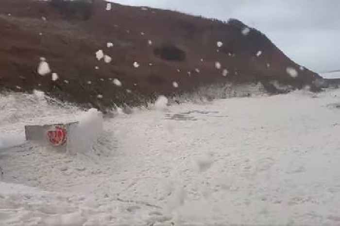 The incredible sight as Storm Darragh covers Welsh village in foam