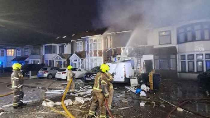 Two taken to hospital after house wrecked by explosion and fire