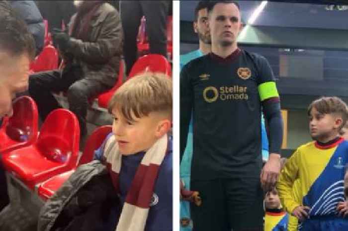 Adorable moment Hearts youngster given mascot duties at Copenhagen match