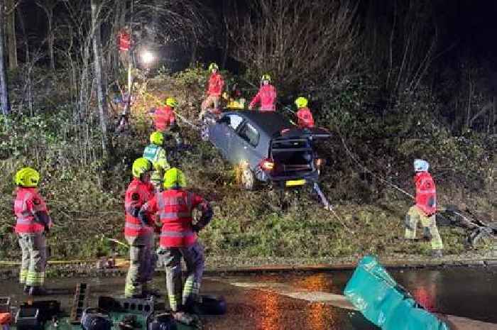 Car left in 'precarious position' as three fire engines called to M6 smash