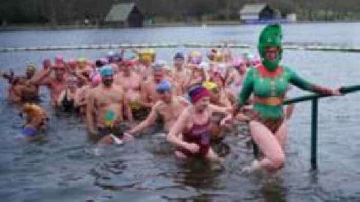 Fancy dress swimmers take Christmas Day dip