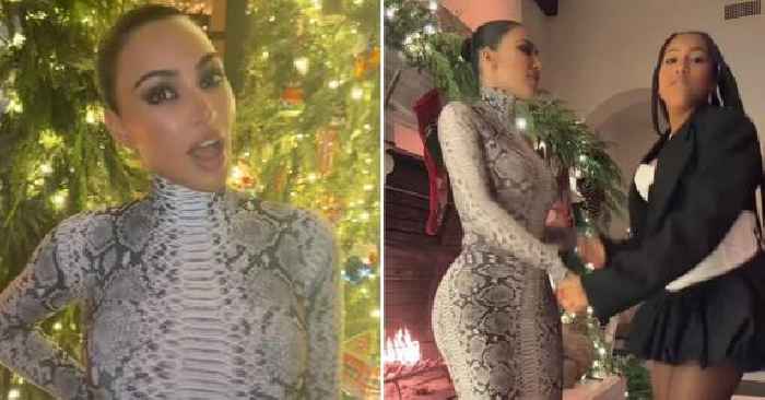 Kim Kardashian Wears Skintight Snakeskin Dress in Christmas TikTok With Daughter North West: Watch