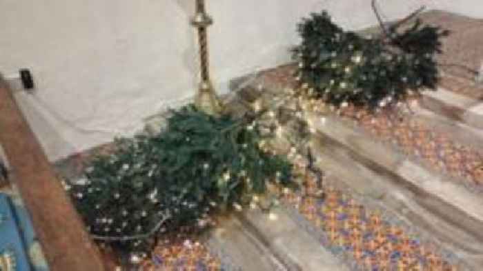 Teens destroy church Christmas and memory trees