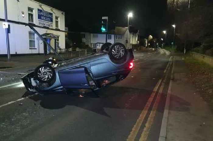 Boy, 16, arrested after car flipped on its roof in Medway crash