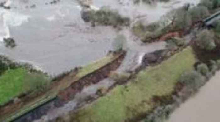 UK flooding: Aerial video shows collapsed Cheshire canal bank