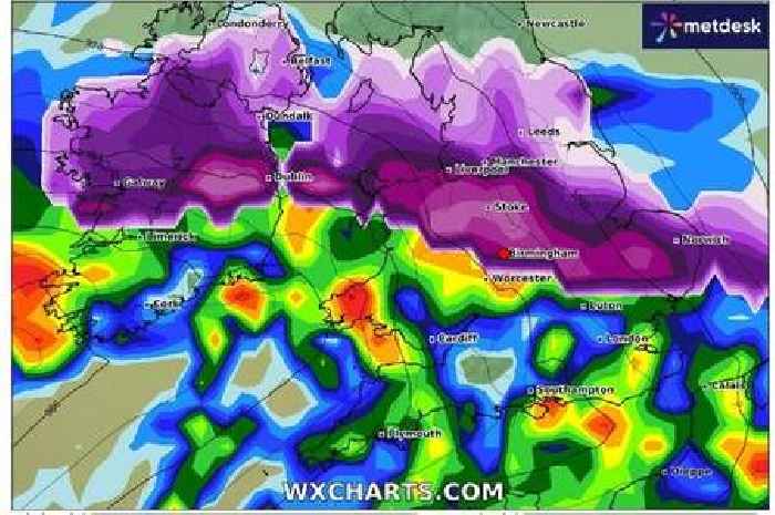 Weather map turns purple as heavy snow set to hit Birmingham