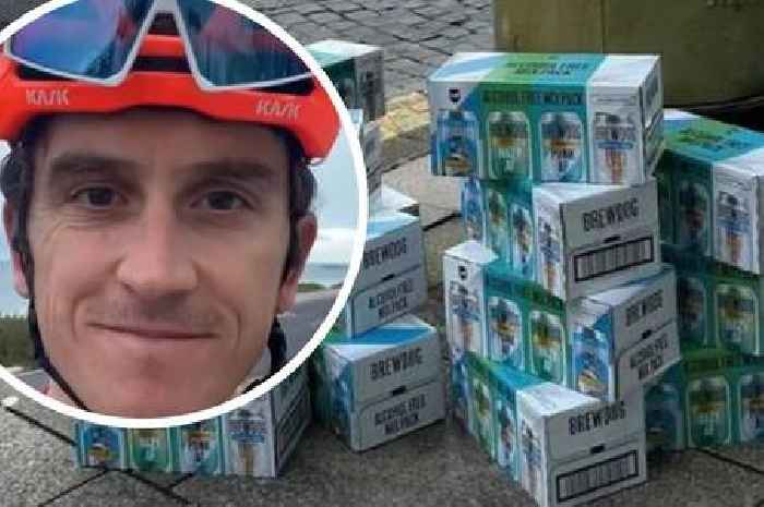 Geraint Thomas leaves a load of free beer next to his golden post box in Cardiff