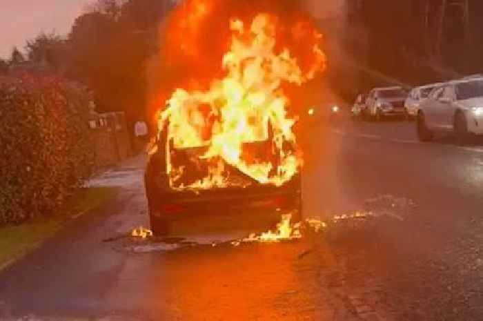 Watch moment dramatic car fire closes main Sutton Coldfield road in rush hour