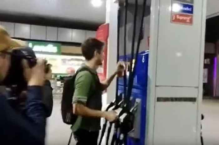 Watch Bristol doctor attack petrol pumps at motorway services