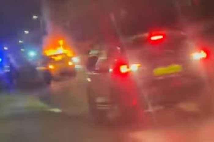 Van and car burst into flames in horror crash as three people rushed to hospital