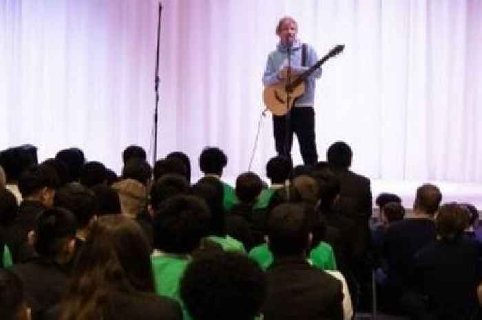 Ed Sheeran shuts down school assembly and stuns onlookers as headteacher says he's 'overwhelmed'