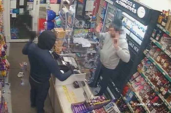 Robber caught on CCTV threatening Scots shop worker with pole