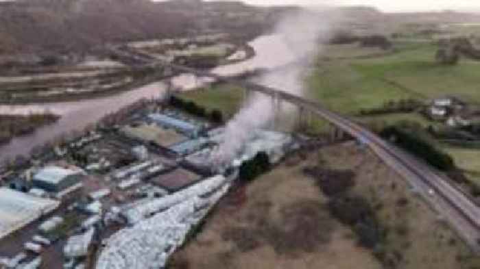 Drone footage shows Friarton Bridge recycling fire