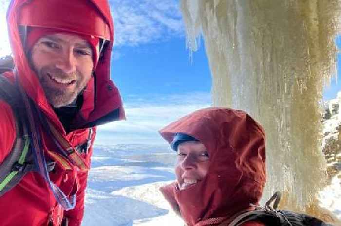 Incredible Peak District photos show couple's climb of 98ft frozen waterfall