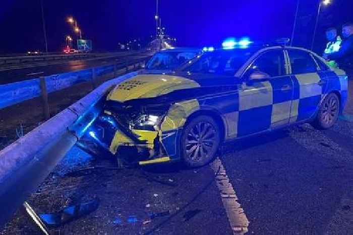 Police car damaged during high-speed chase