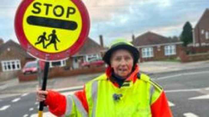 Lollipop lady Brenda, 85, on patrol – rain or shine