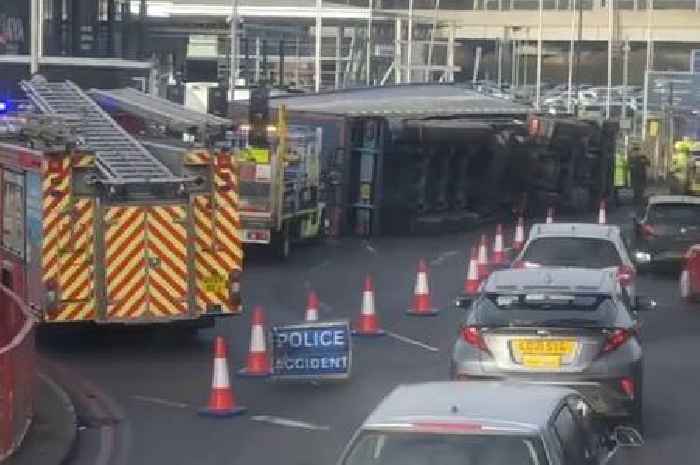 Garrison Circus lorry overturns live as traffic chaos breaks out near Birmingham city centre