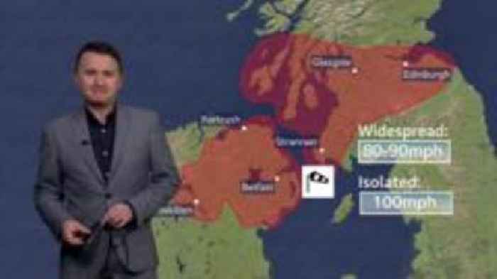 Watch: Latest forecast as Storm Éowyn causes red weather warning