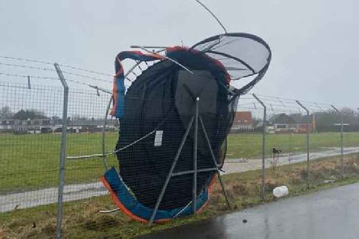 Storm Eowyn blows trampoline into Edinburgh Airport fence as 100mph winds hit Scotland